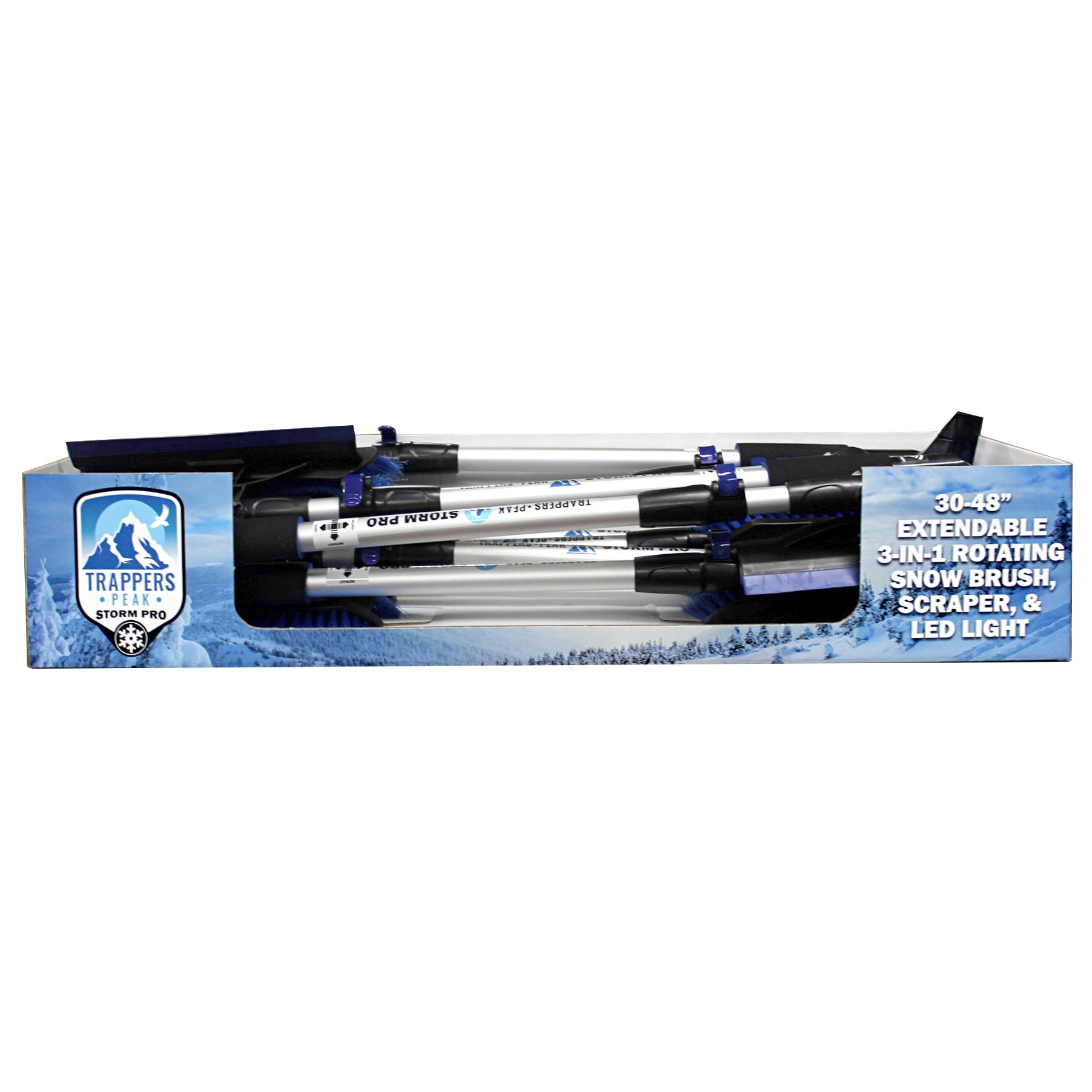 Trappers Peak Storm Pro 30-48 inch extendable 3-in-1 Rotating Snow Brush, Scraper, and LED Light