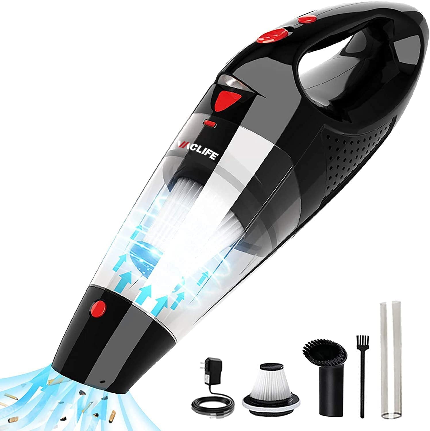 Handheld Vacuum, Car Vacuum Cleaner Cordless, Mini Portable Rechargeable Vacuum Cleaner with 2 Filters, Red or Silver