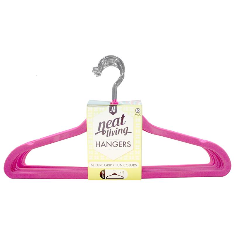 Neat Living Slim Velvet, Non-Slip Suit Clothes Hangers, Pack of 10, Color options: Black and Pink