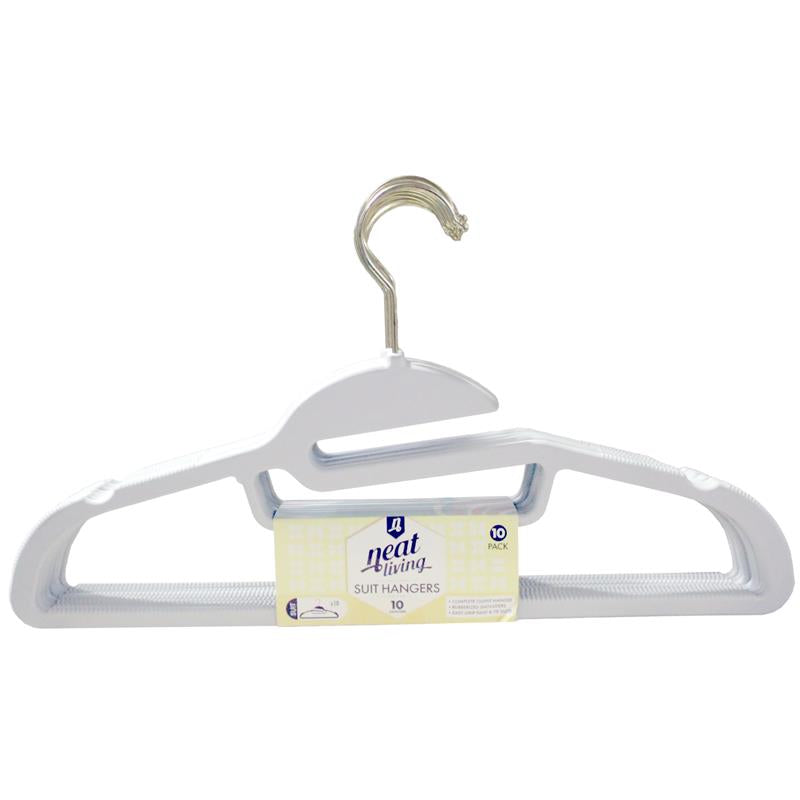 Neat Living 10 Pack Plastic Suit Hangers with Rubberized Shoulders and Easy-Grip Pant and Light Tie Slots, Color options: Beige and Light Grey