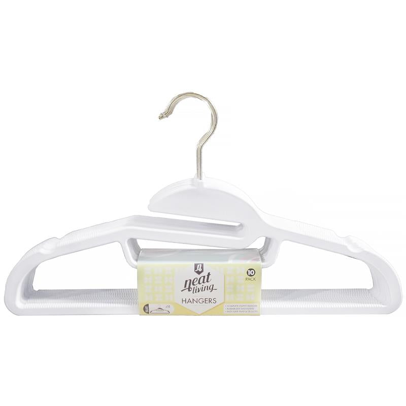 Neat Living 10 Pack Plastic Suit Hangers with Rubberized Shoulders and Easy-Grip Pant and Light Tie Slots, Color options: Beige and Light Grey
