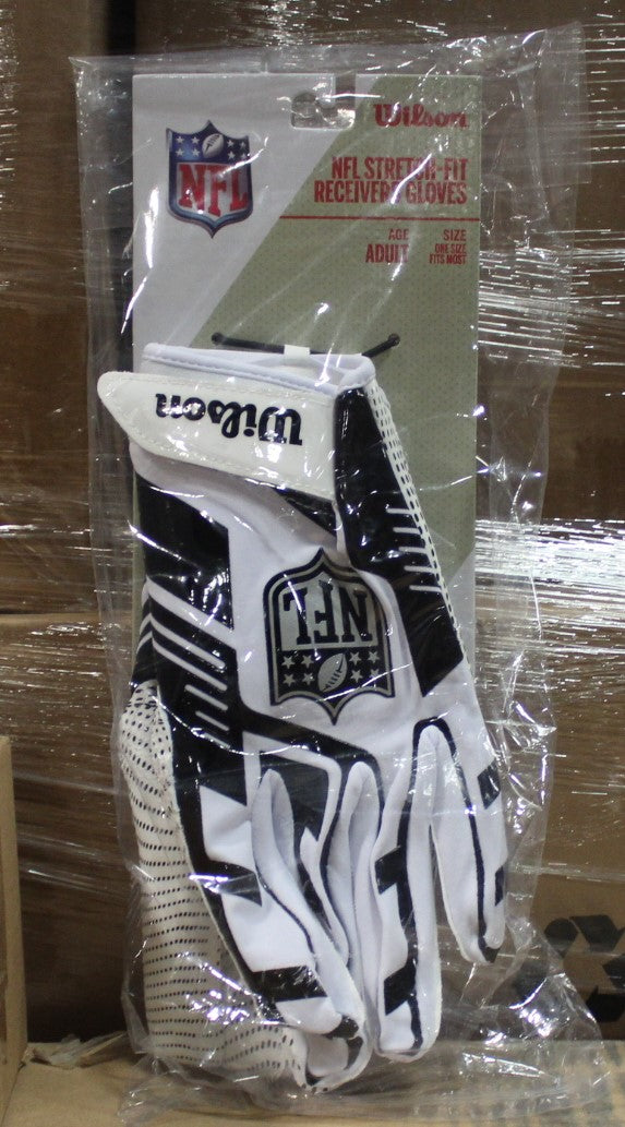 Wilson NFL Stretch Fit Receivers Glove - White/Black, Sizes Adult OS and Youth OS