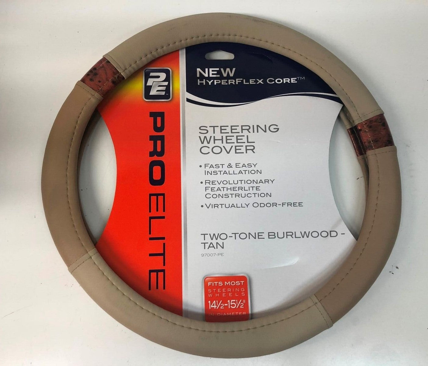 PRO ELITE #97007-PE Steering Wheel Cover, Two Tone Burlwood Tan