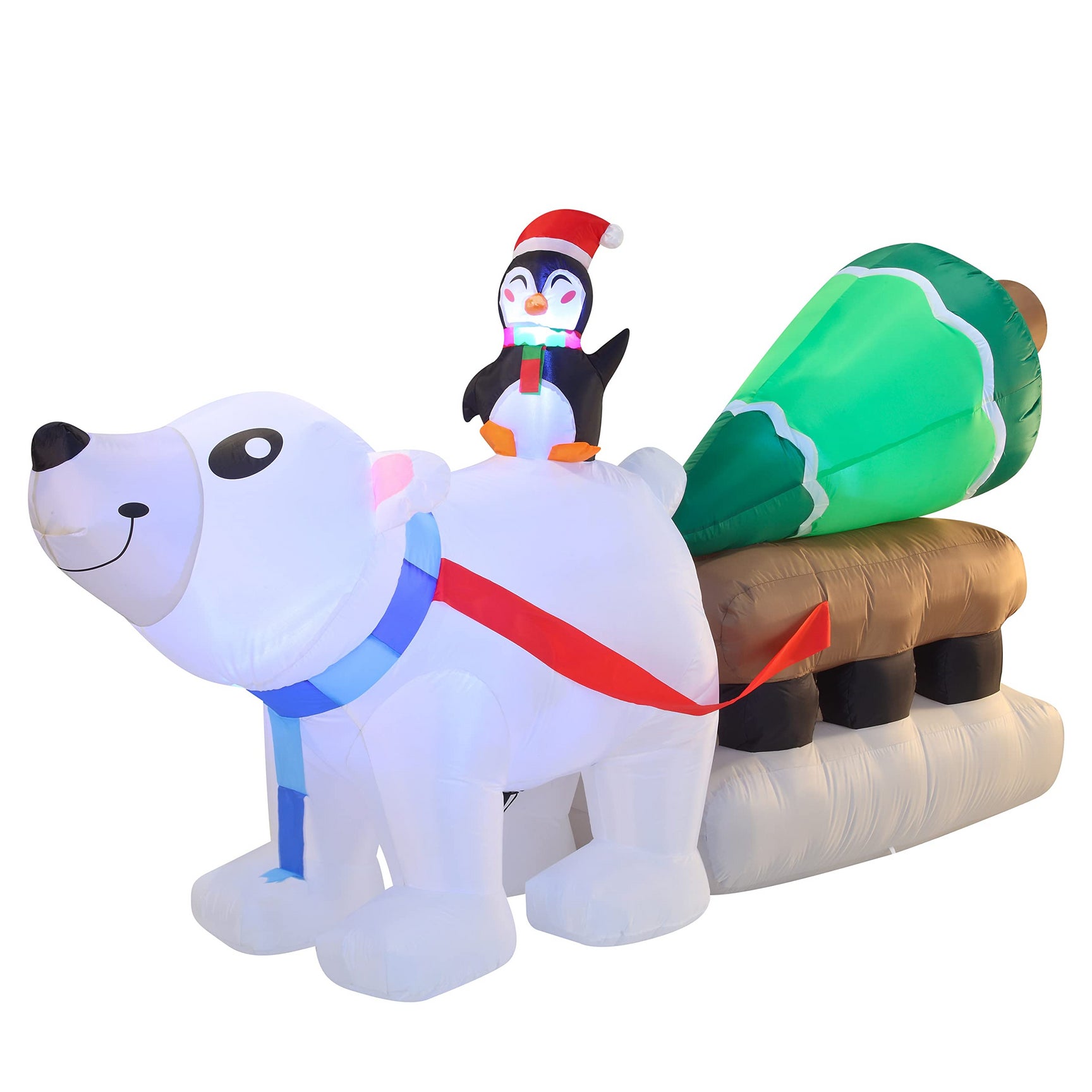 8ft Inflatable Polar Bear Pulling a Sled with a Christmas Tree
