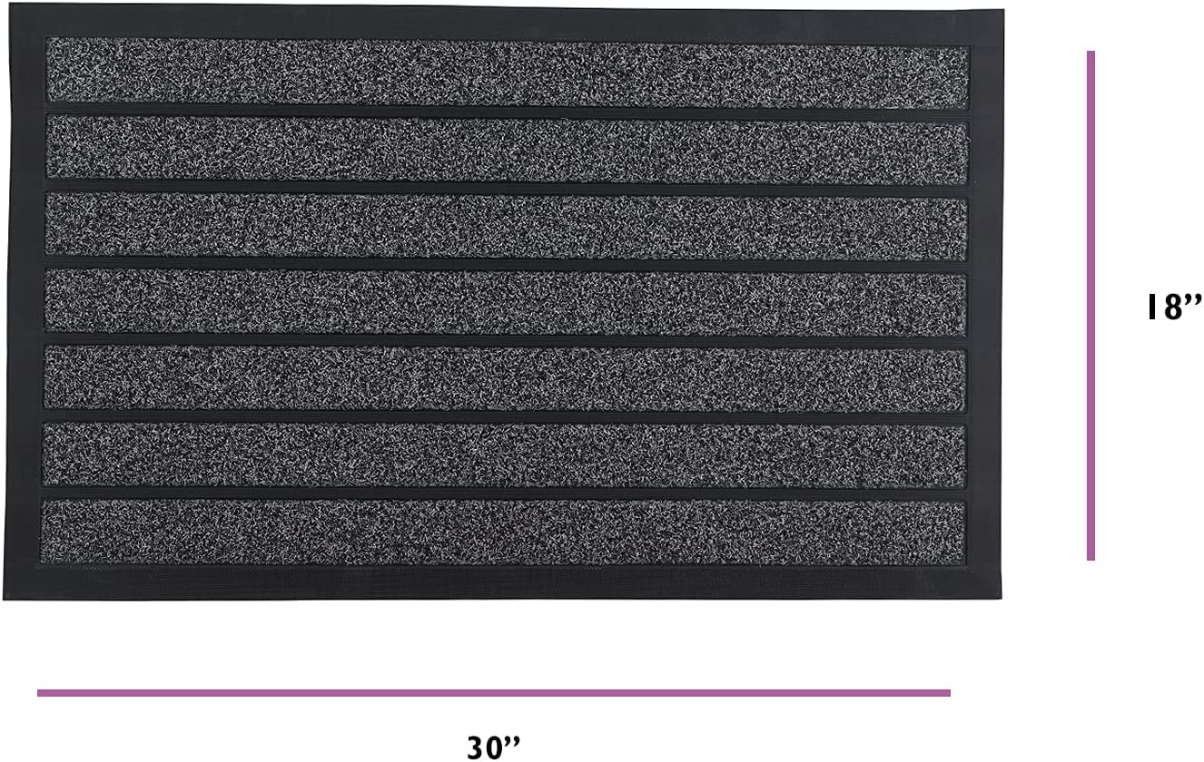 Superio Non-Slip Welcome Doormat for Entry, Indoor Outdoor, Heavy Duty, Waterproof, Easy Clean, Low-Profile Mat, Grey Striped Coir, 18"x30",Grey