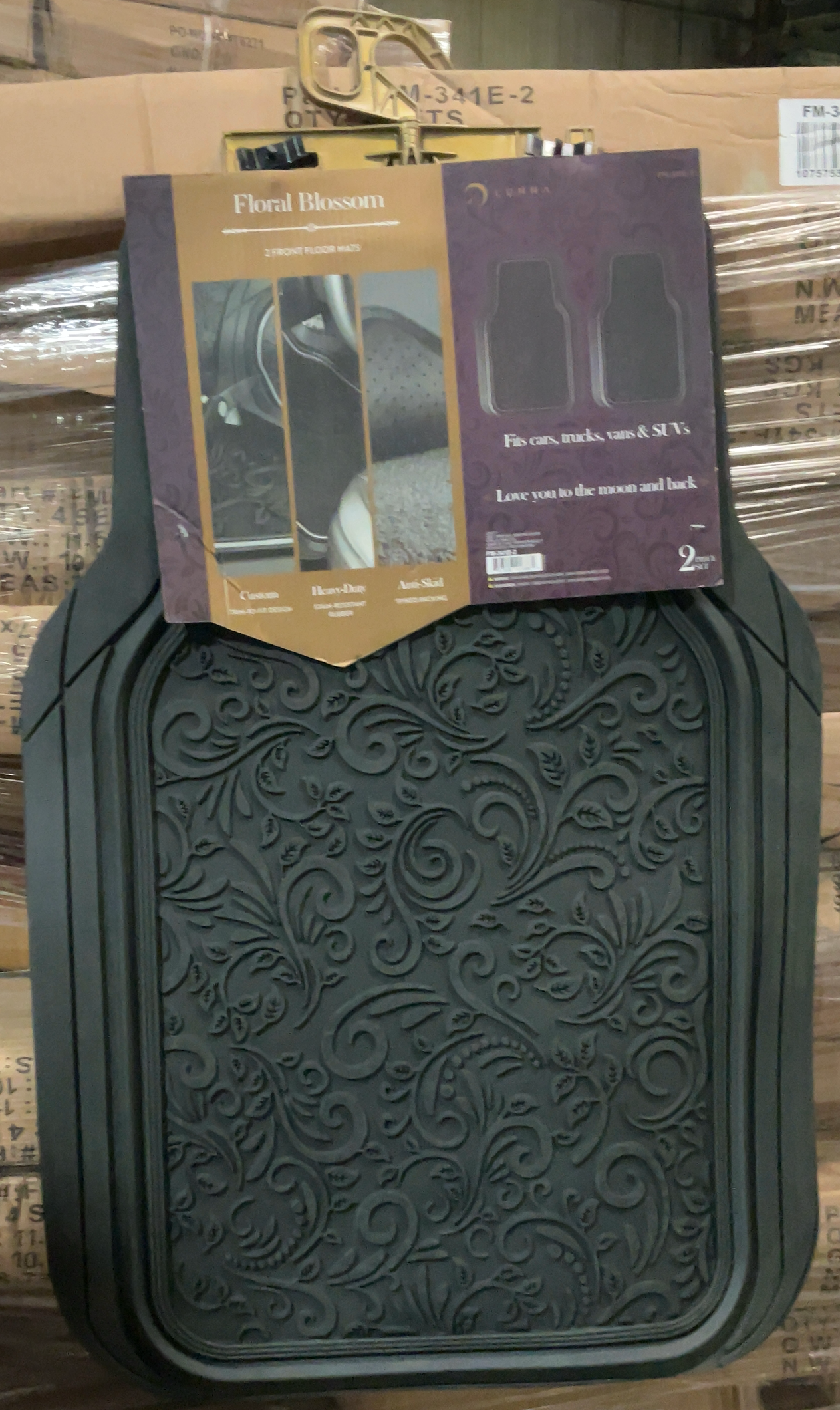 Pilot Floral Floor Mat Heavy Duty Fit Most Cars, SUVs, Trucks, and Vans, Rubber, Black, 2PC