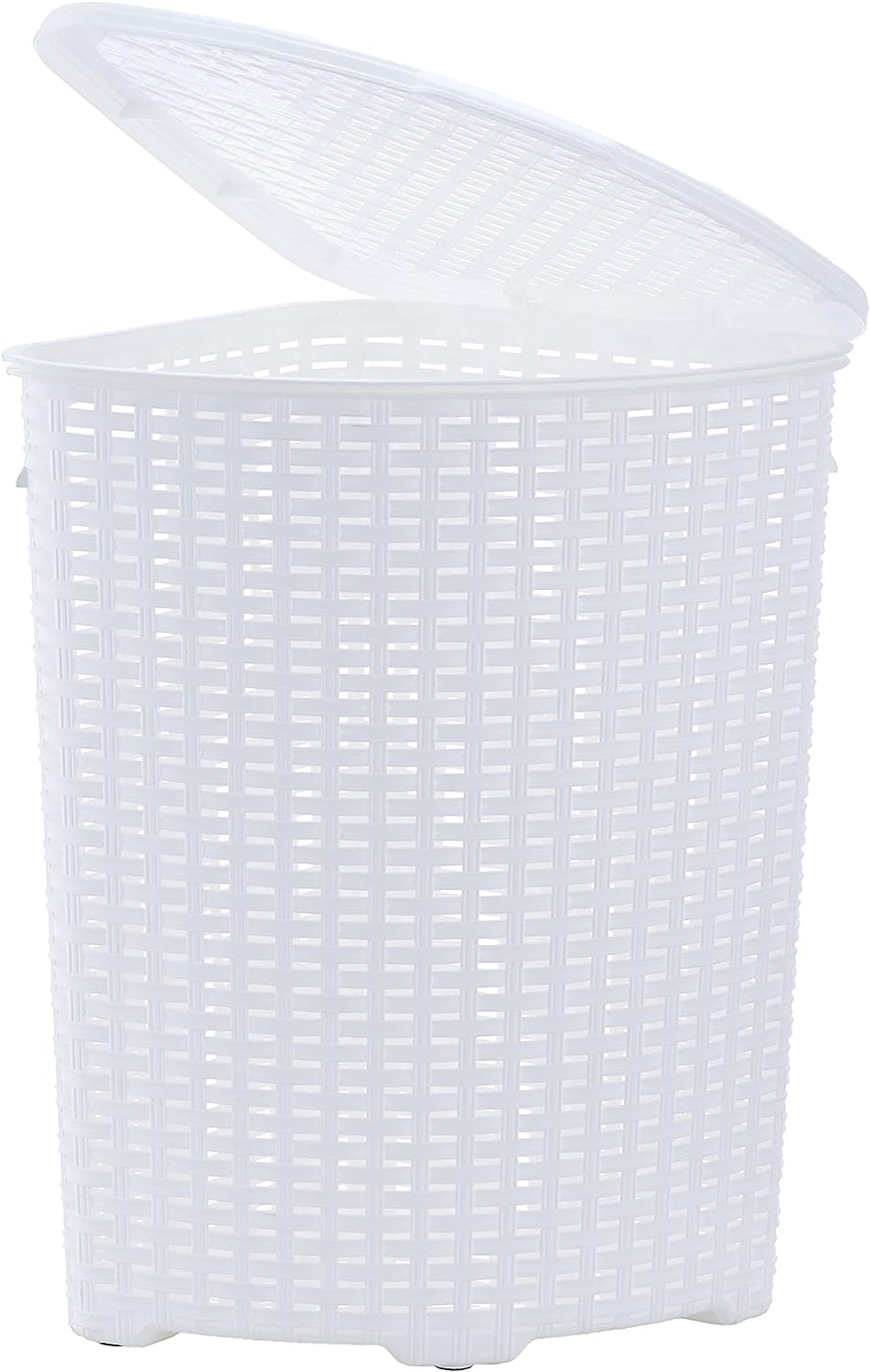 Superio 52L Corner Laundry Hamper with Lid, Curved Plastic Laundry Basket with handles, Wicker Design, Color Options: White and Brown
