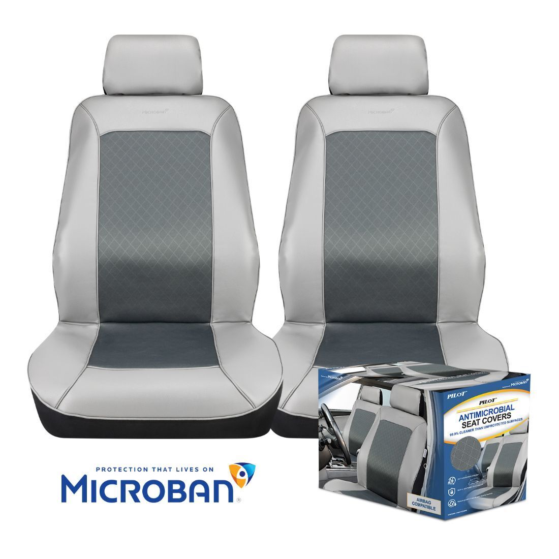 Pilot Automotive Slate Seat Cover Pair with Microban - Gray