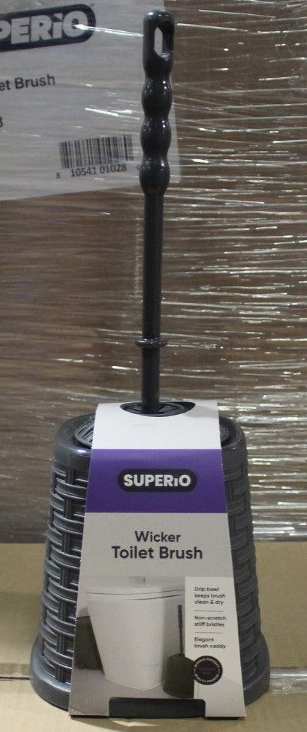 Superio Toilet Bowl Brush and Holder set, Wicker Style, Color Options: White, Brown and Grey