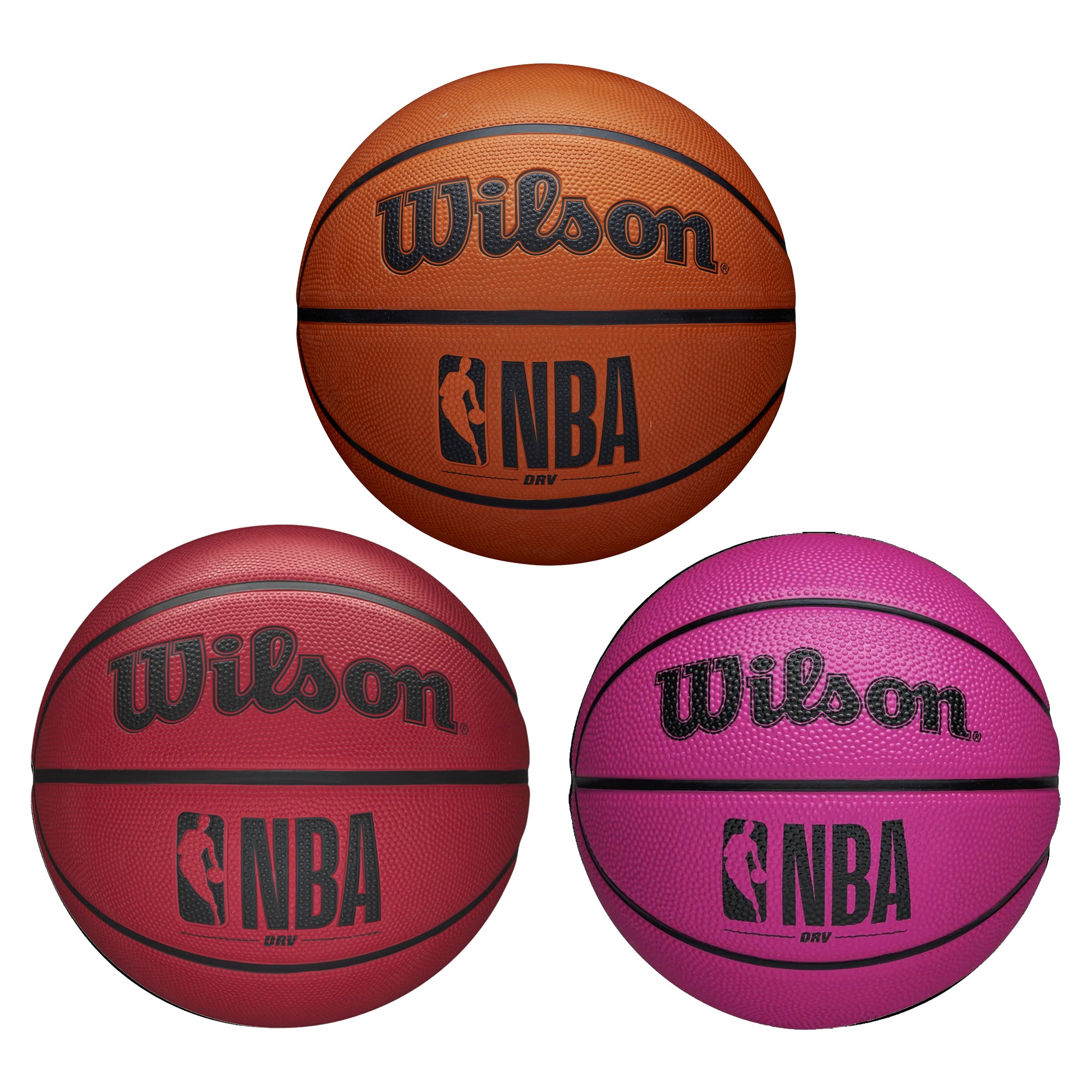 Wilson NBA DRV Basketball, Color/Size Options: Brown Sizes 4 (25.5") and 7 (29.5"), Red Sizes 3 (Mini-22.5"), 5 (27.5") and 6 (28.5") and Pink Size 3 (Mini-22.5")