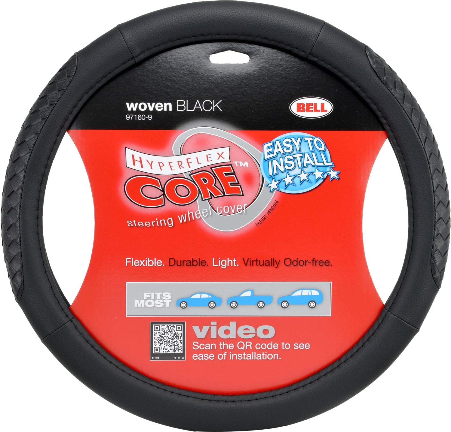 Bell Automotive 22-1-97160-9 Universal Woven Hyper-Flex Core Steering Wheel Cover, Black
