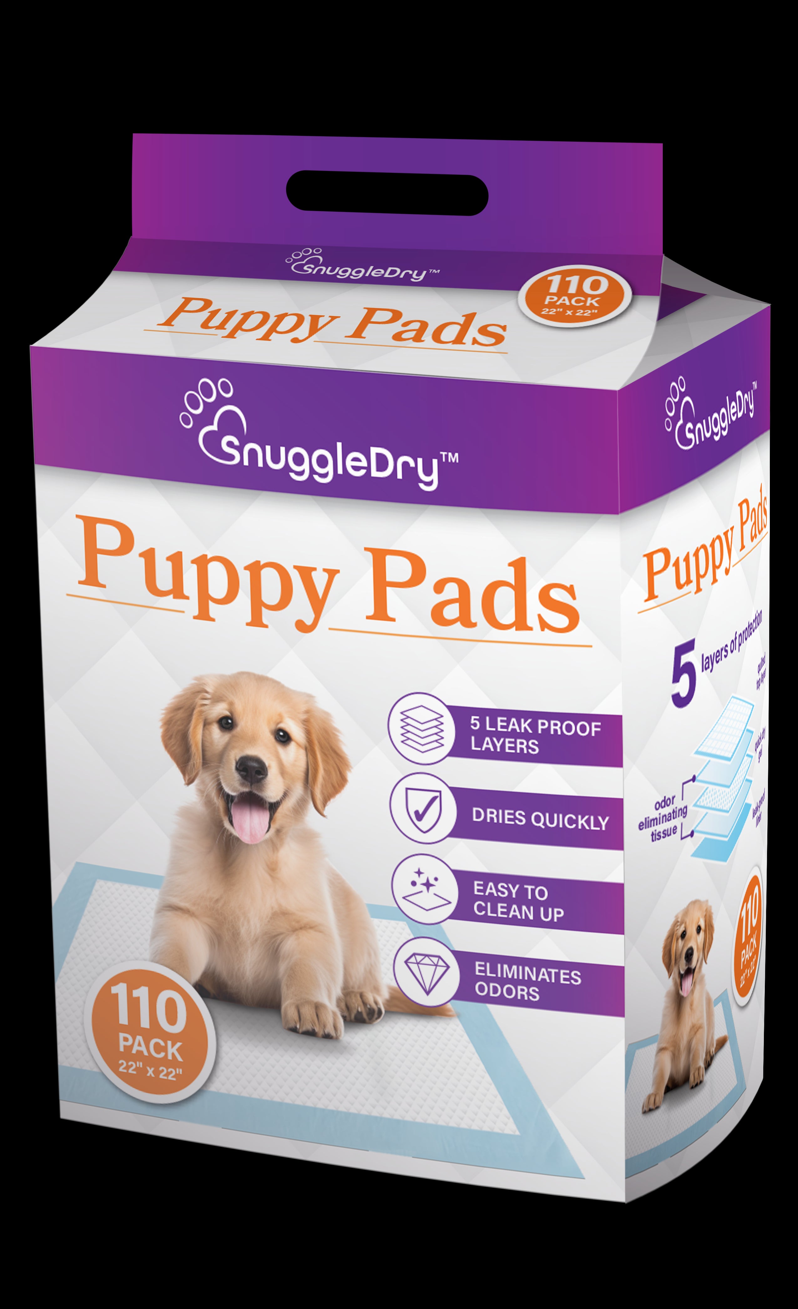 Puppy Training Pads 110 pack of 22" x 22" 5-Layer Leak-Proof Design and Quick-Dry Surface for Potty Training, Odor-Control Carbon, Regular Size,