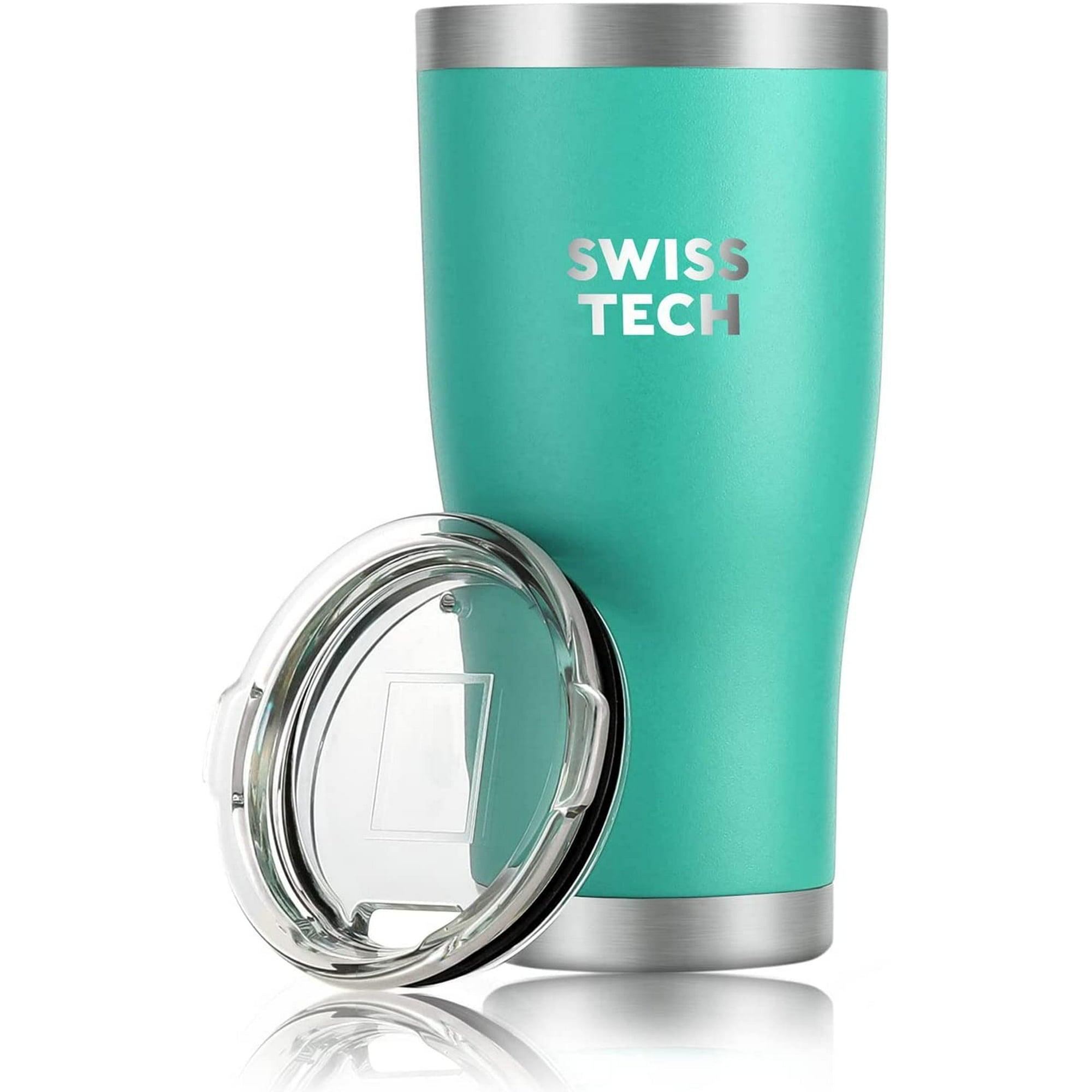 SWISS+TECH Stainless Double Wall Vacuum Insulated Tumbler with Lid, Color/Size options:  30oz - White, Turquoise, Black and Red, 20oz - White, Turquoise, Black and Red, 14oz Mug-White, Turquoise and Black, 10oz - White, Turquoise, Black and Red
