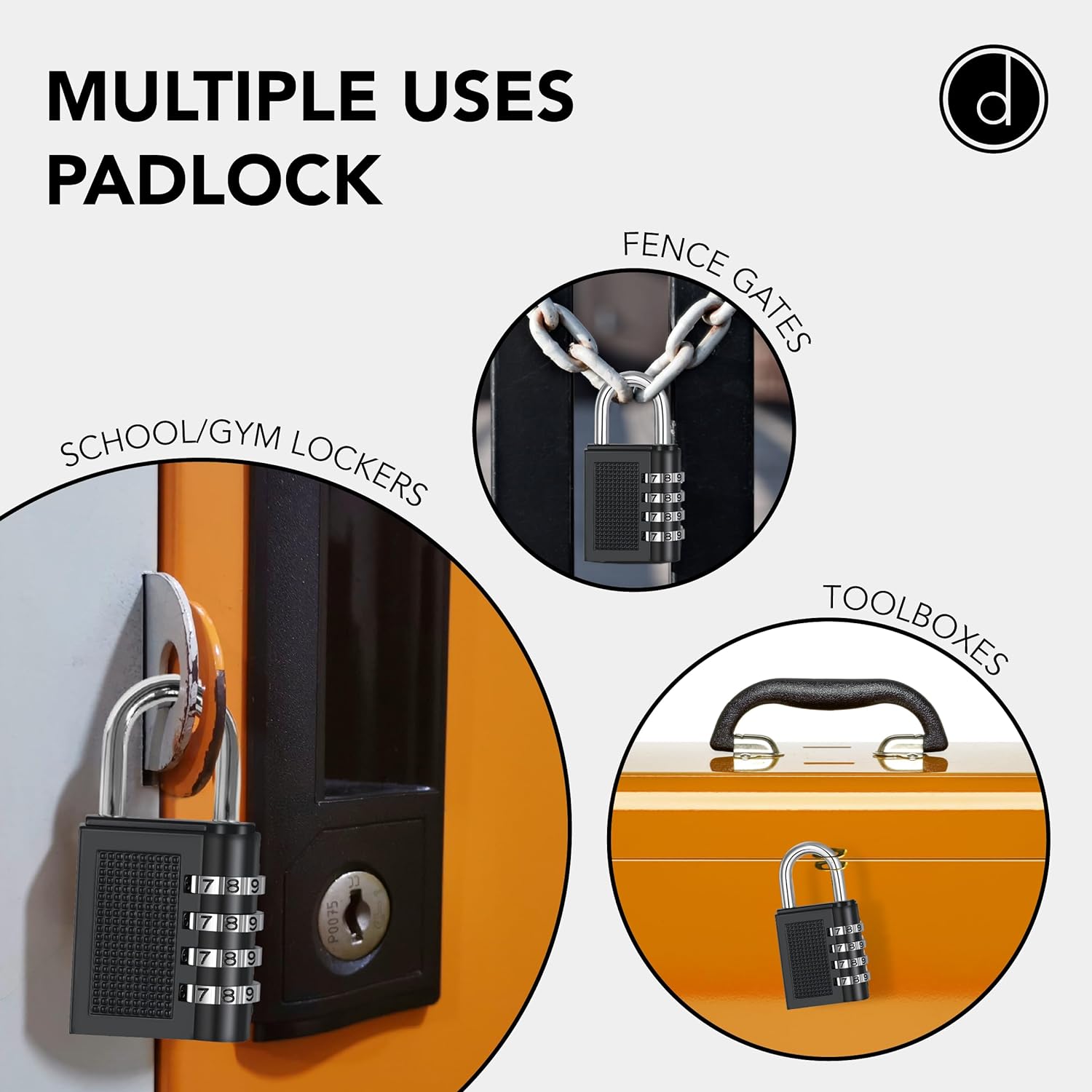 Padlock 4 Digit Combination Lock - for Gym School Locker, Outdoor Gate, Shed, Fence, and Storage - Weatherproof Metal - Keyless, Easy to Set, Resettable - Black Dotted