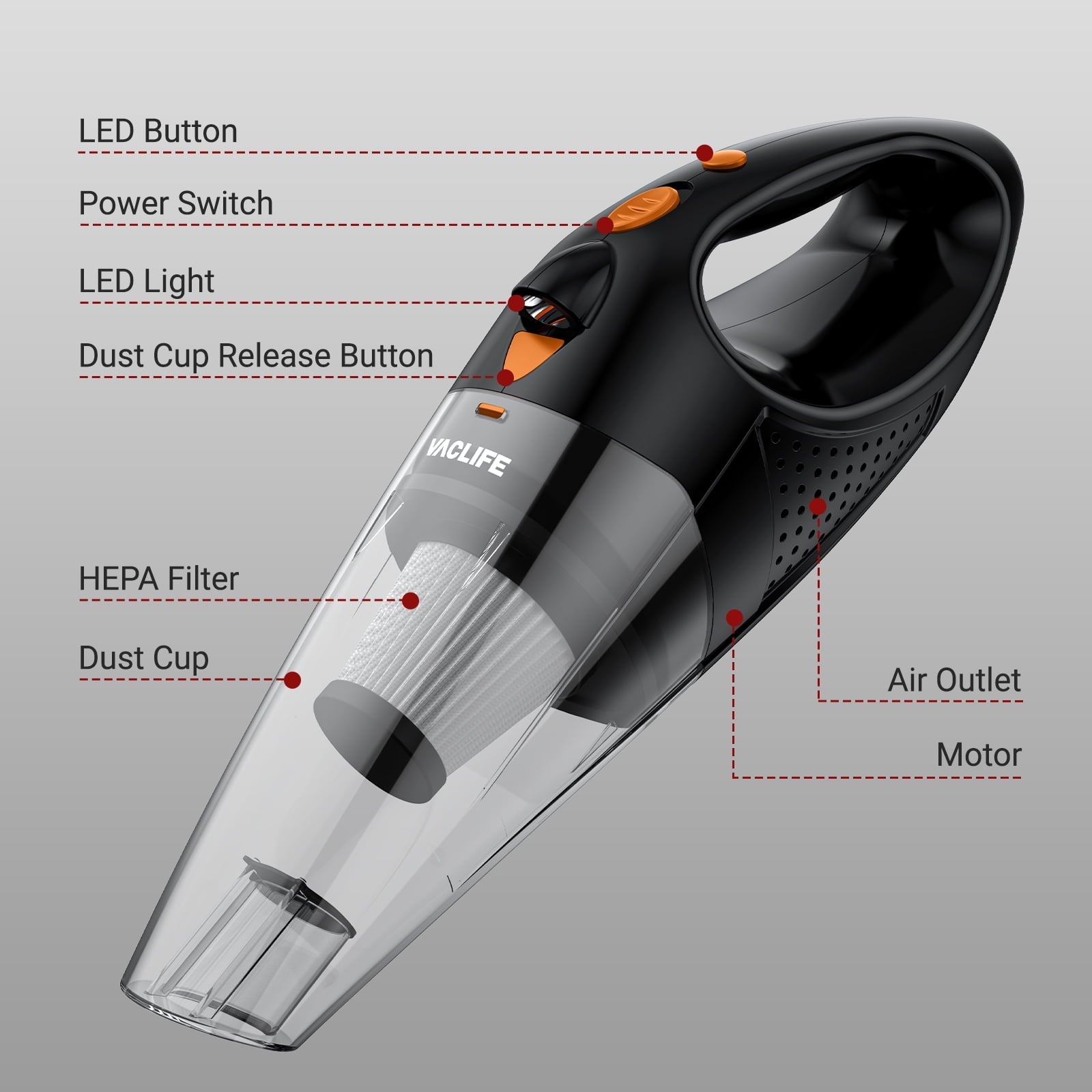 Handheld Vacuum, Car Vacuum Cleaner Cordless, Mini Portable Rechargeable Vacuum Cleaner with 2 Filters, Variety of Colors