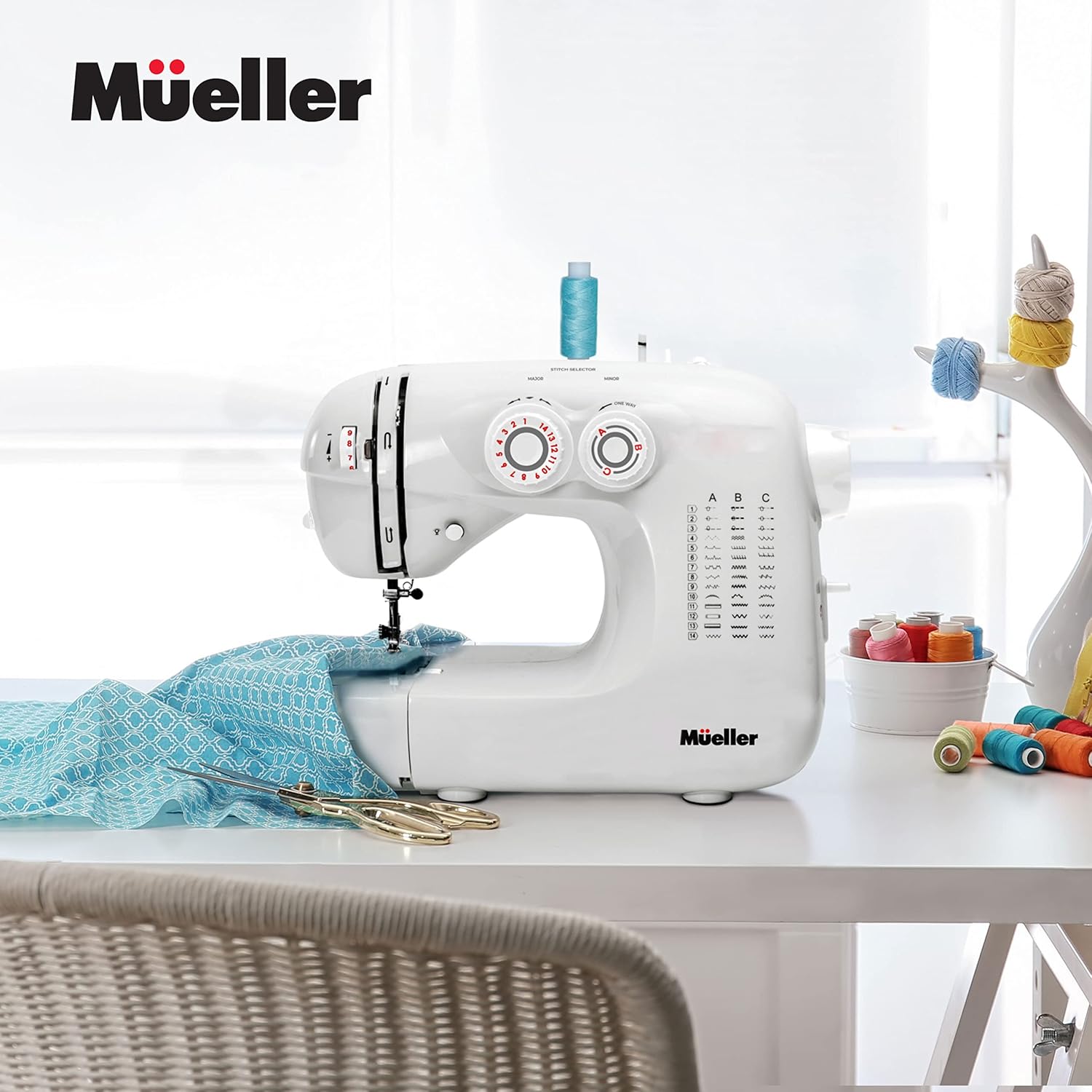Mueller Ultra Stitch Sewing Machine, 110 Stitch Applications, LED Light, Foot Pedal, Reverse, Buttonhole, Button and Zipper Sewing, Easy to Use, Thread Cutter, Removable Accessories Storage, Grey or White