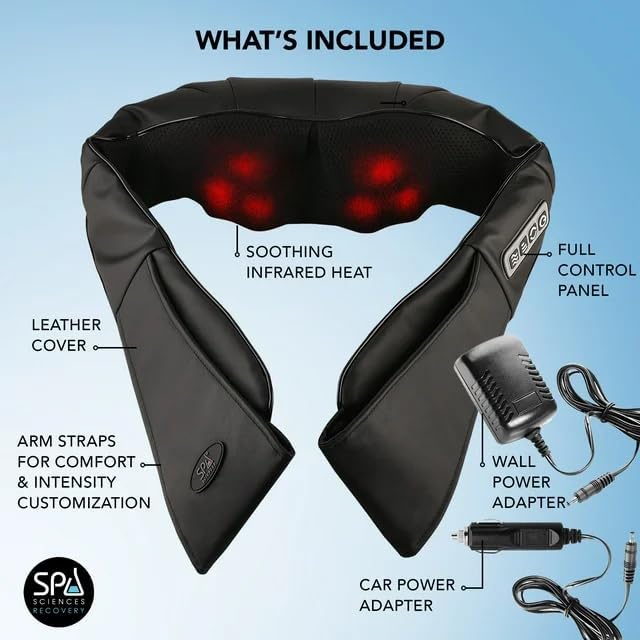 SPA SCIENCES - TESA Shiatsu Wrap Massager - Multifunction Deep Tissue Massager - for Neck, Back, Shoulders - 8 Massage Nodes, Soothing Heat, Auto Shutoff Timer