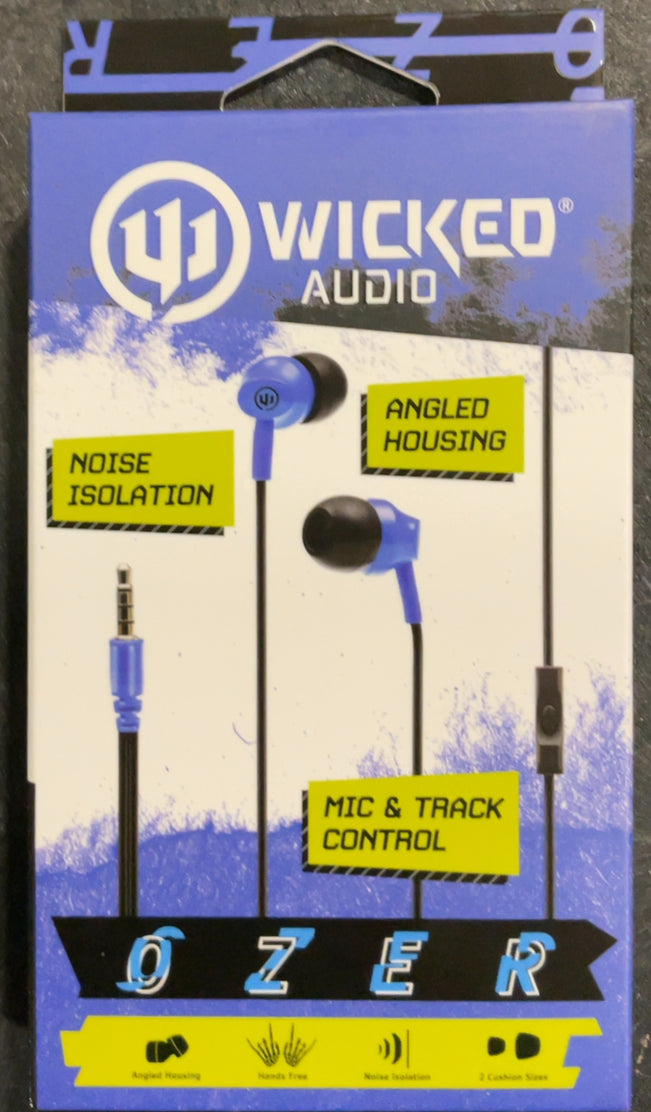 Wicked Audio Ozer Earbuds with Mic, Blue or Red
