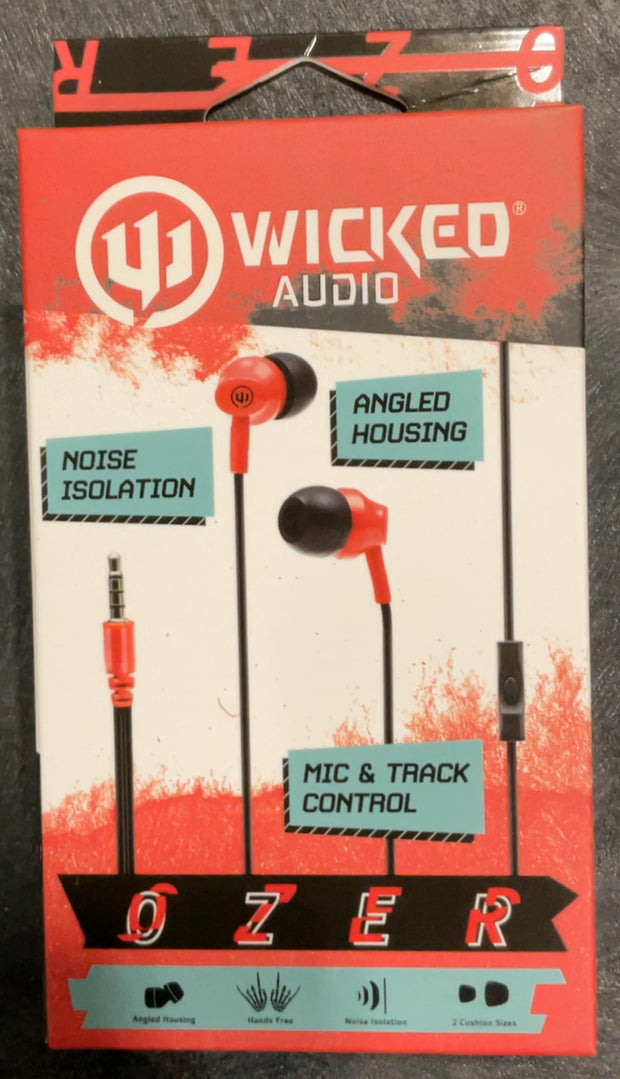 Wicked Audio Ozer Earbuds with Mic, Blue or Red