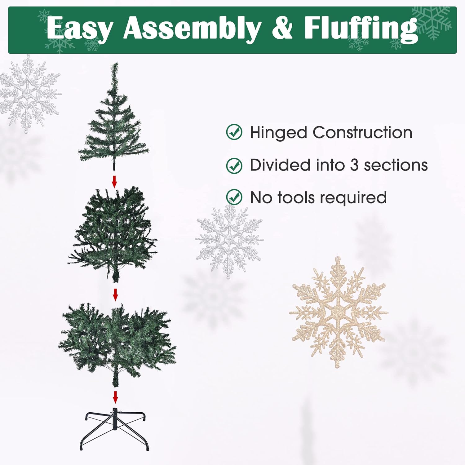 Yescom 6Ft Christmas Tree Artificial Pine Tree, Green Xmas Tree, Foldable Hinged, 670 Branch Tips for Party Holiday Office Home Decoration 2024