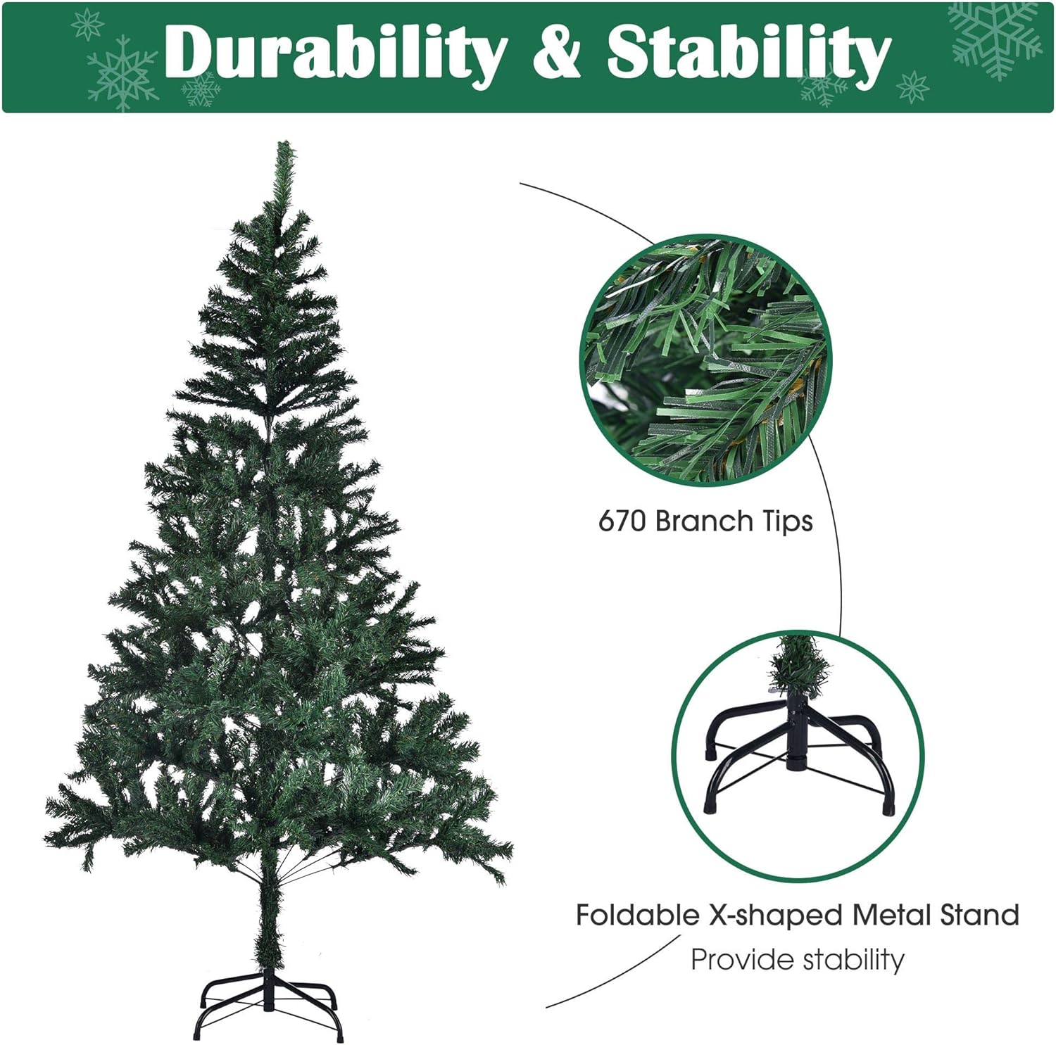 Yescom 6Ft Christmas Tree Artificial Pine Tree, Green Xmas Tree, Foldable Hinged, 670 Branch Tips for Party Holiday Office Home Decoration 2024