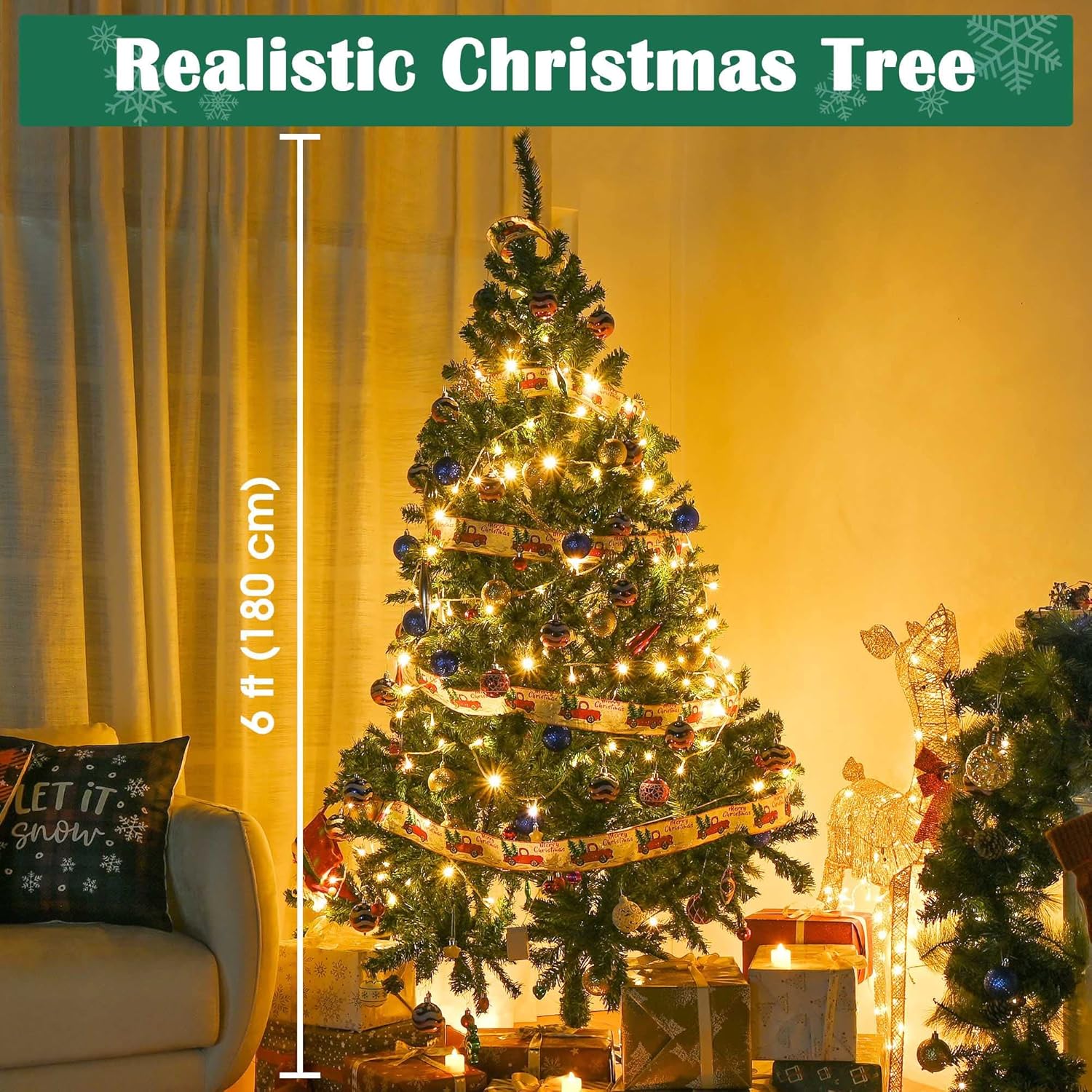 Yescom 6Ft Christmas Tree Artificial Pine Tree, Green Xmas Tree, Foldable Hinged, 670 Branch Tips for Party Holiday Office Home Decoration 2024