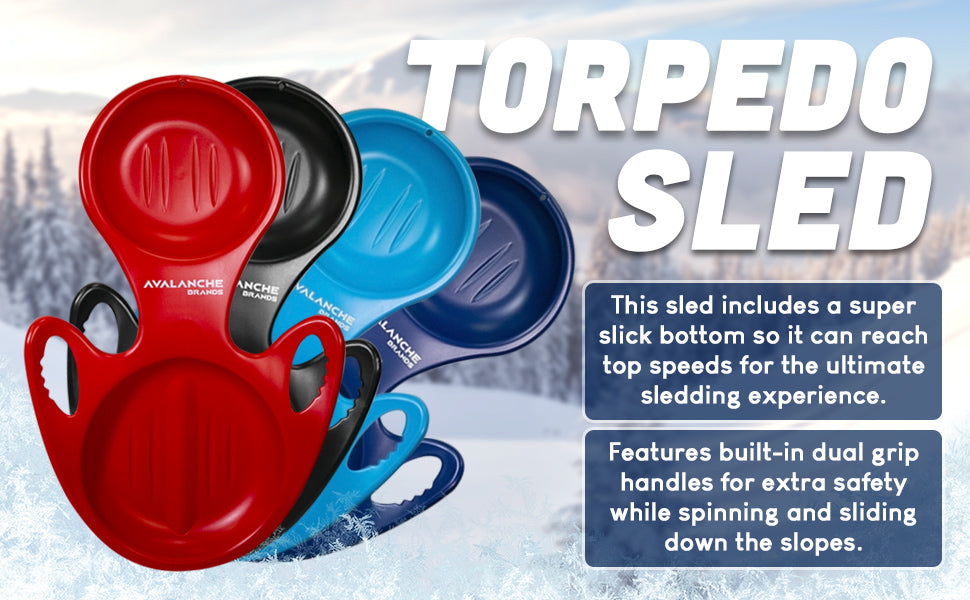 Torpedo Snow Sleds | Single Rider for Maximum Speed- Ice Blue, Black, Blue, or Red
