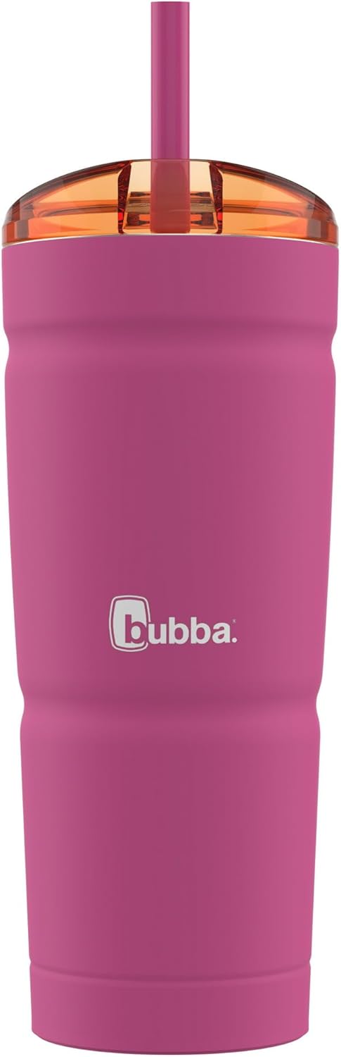 Bubba Envy S Stainless Steel Tumbler with Straw and Bumper Rubberized, 24 fl oz., (Electric Berry, Dragon Fruit, or Island Teal)