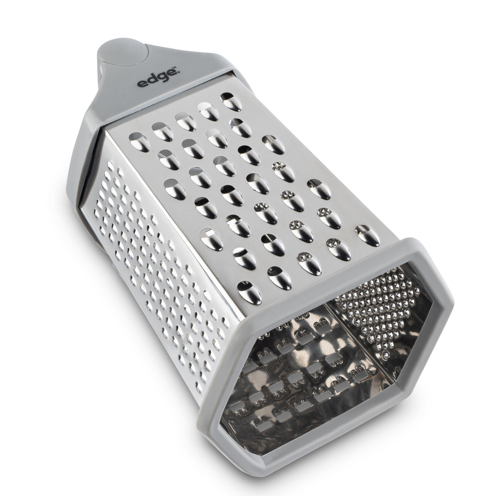 8" Stainless Steel 6 Sided Grater with Silicone Non Skid Base and TPR Handles, Red