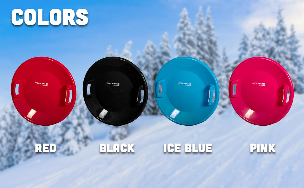 25" Downhill Saucer Snow Sleds | Durable Handles & Safe for All Ages, Color Options: Black, Red, Pink, or Ice Blue