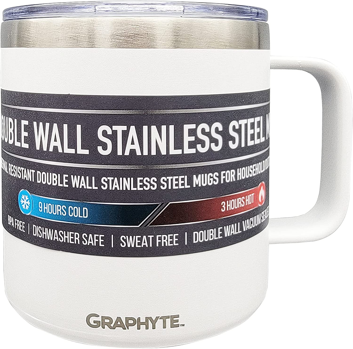 Assorted Sizes: GRAPHYTE Double Wall Vacuum Insulated Stainless Steel Mugs with Handle and Slider Lid, Assorted Sizes and Colors