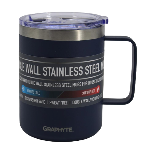 Assorted Sizes: GRAPHYTE Double Wall Vacuum Insulated Stainless Steel Mugs with Handle and Slider Lid, Assorted Sizes and Colors