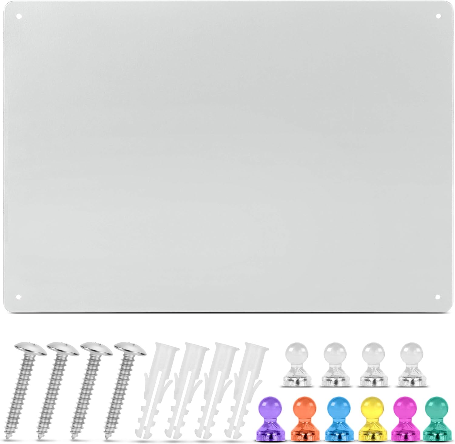 Magnetic Metal Board 17.5 x 12 - Magnet Bulletin Vision Memo Board Includes 10 Push Pin Magnets and Hanging Hardware Kit for Easy Installation