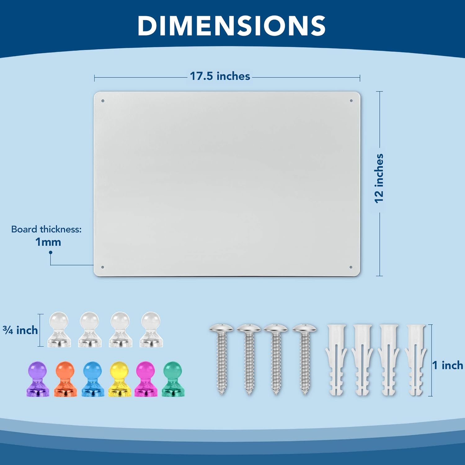 Magnetic Metal Board 17.5 x 12 - Magnet Bulletin Vision Memo Board Includes 10 Push Pin Magnets and Hanging Hardware Kit for Easy Installation