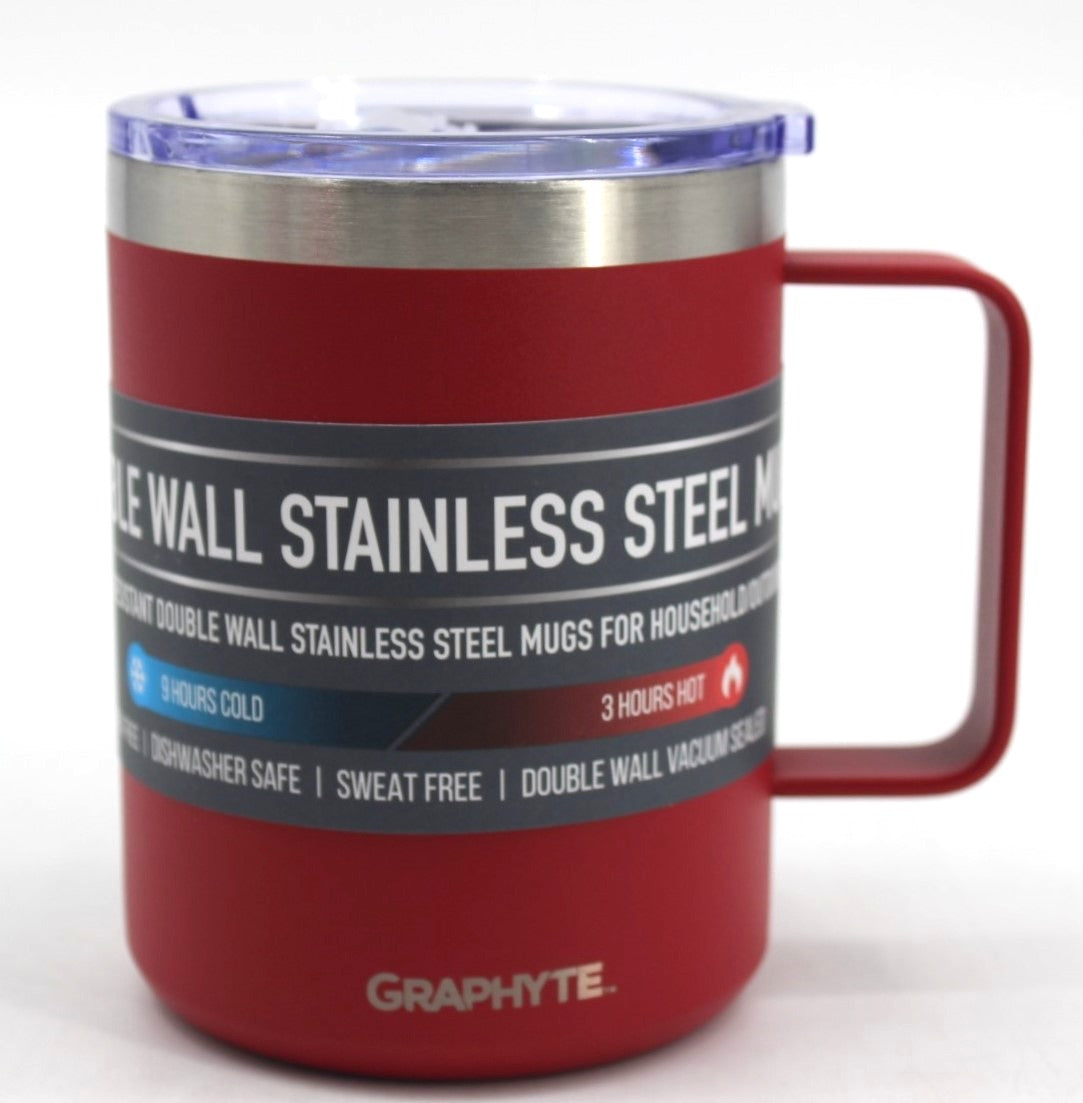 Assorted Sizes: GRAPHYTE Double Wall Vacuum Insulated Stainless Steel Mugs with Handle and Slider Lid, Assorted Sizes and Colors