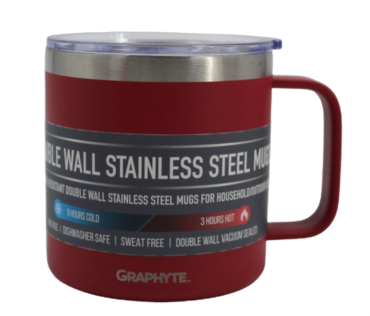 Assorted Sizes: GRAPHYTE Double Wall Vacuum Insulated Stainless Steel Mugs with Handle and Slider Lid, Assorted Sizes and Colors