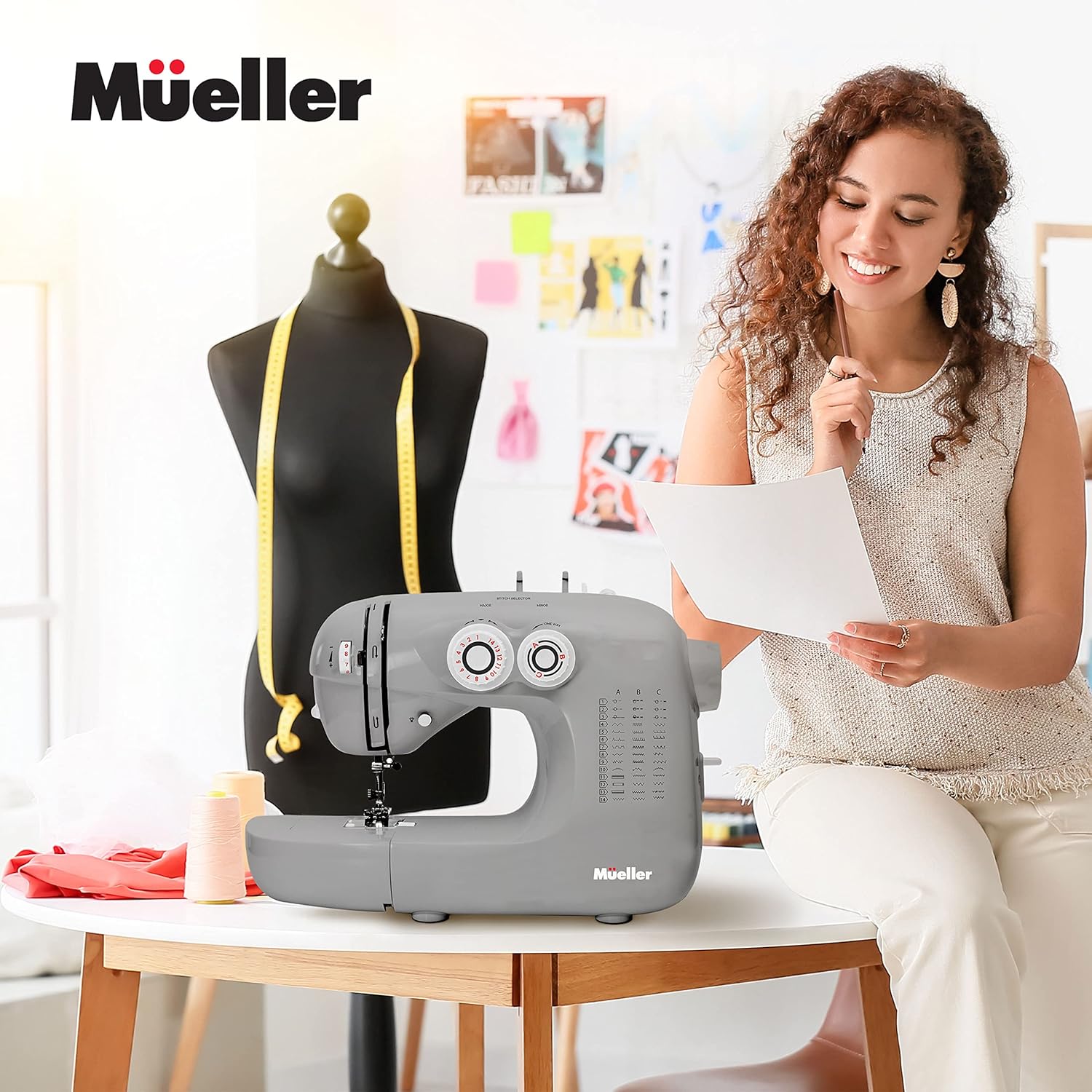 Mueller Ultra Stitch Sewing Machine, 110 Stitch Applications, LED Light, Foot Pedal, Reverse, Buttonhole, Button and Zipper Sewing, Easy to Use, Thread Cutter, Removable Accessories Storage, Grey or White