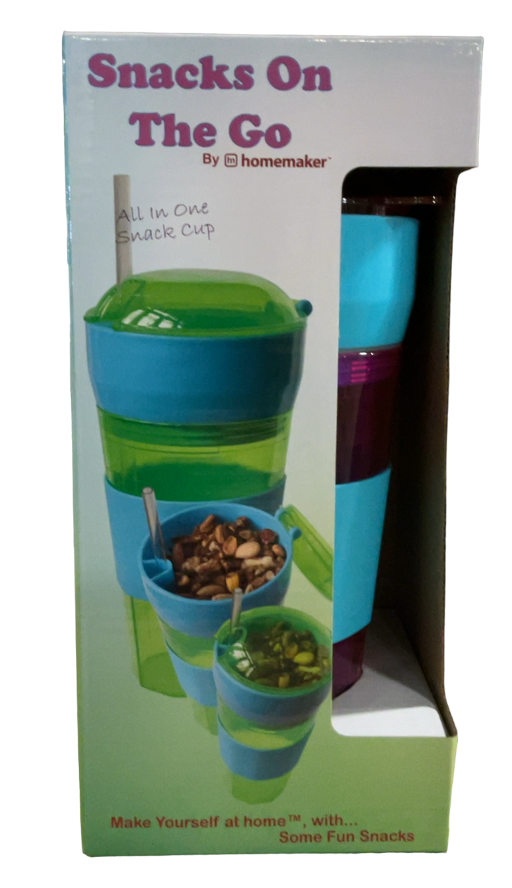 SNACKS ON THE GO CUP GREEN/PURPLE/PINK 20 OZ