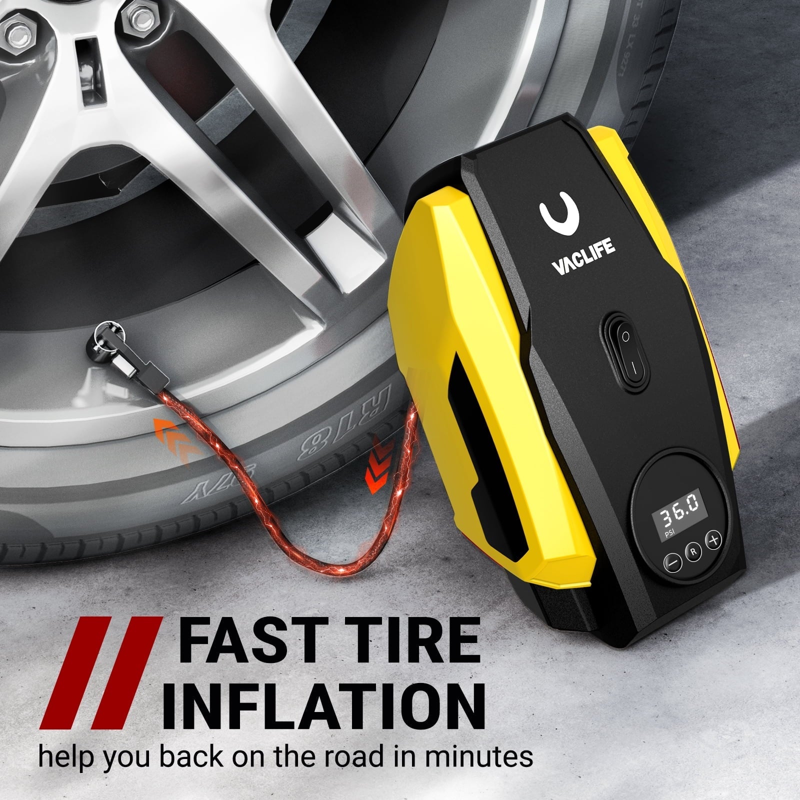 Tire Inflator Portable Air Compressor - Air Pump for Car Tires - 12V DC Compact Tire Pump with Auto Shutoff Function - Multipurpose Car Accessory with LED Light, Blue or Yellow