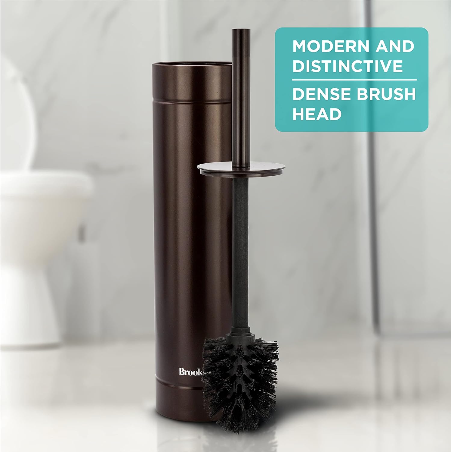 Brookstone Toilet Brush and Holder with Splash Protective Disk, Leakproof, Dark Bronze Metallic