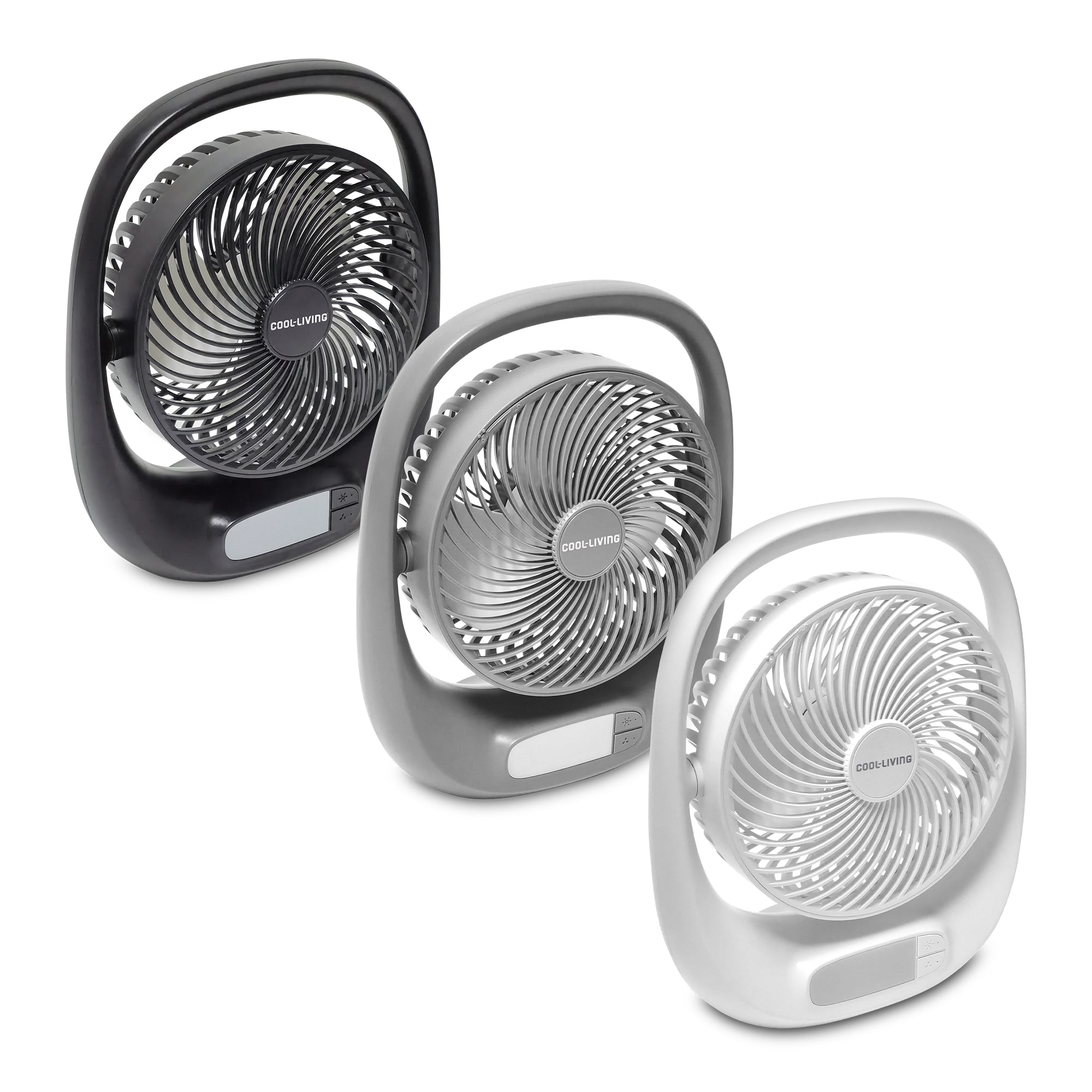 Cool- Living Portable Rechargeable Fan with LED Night Light, Black, Silver, or White