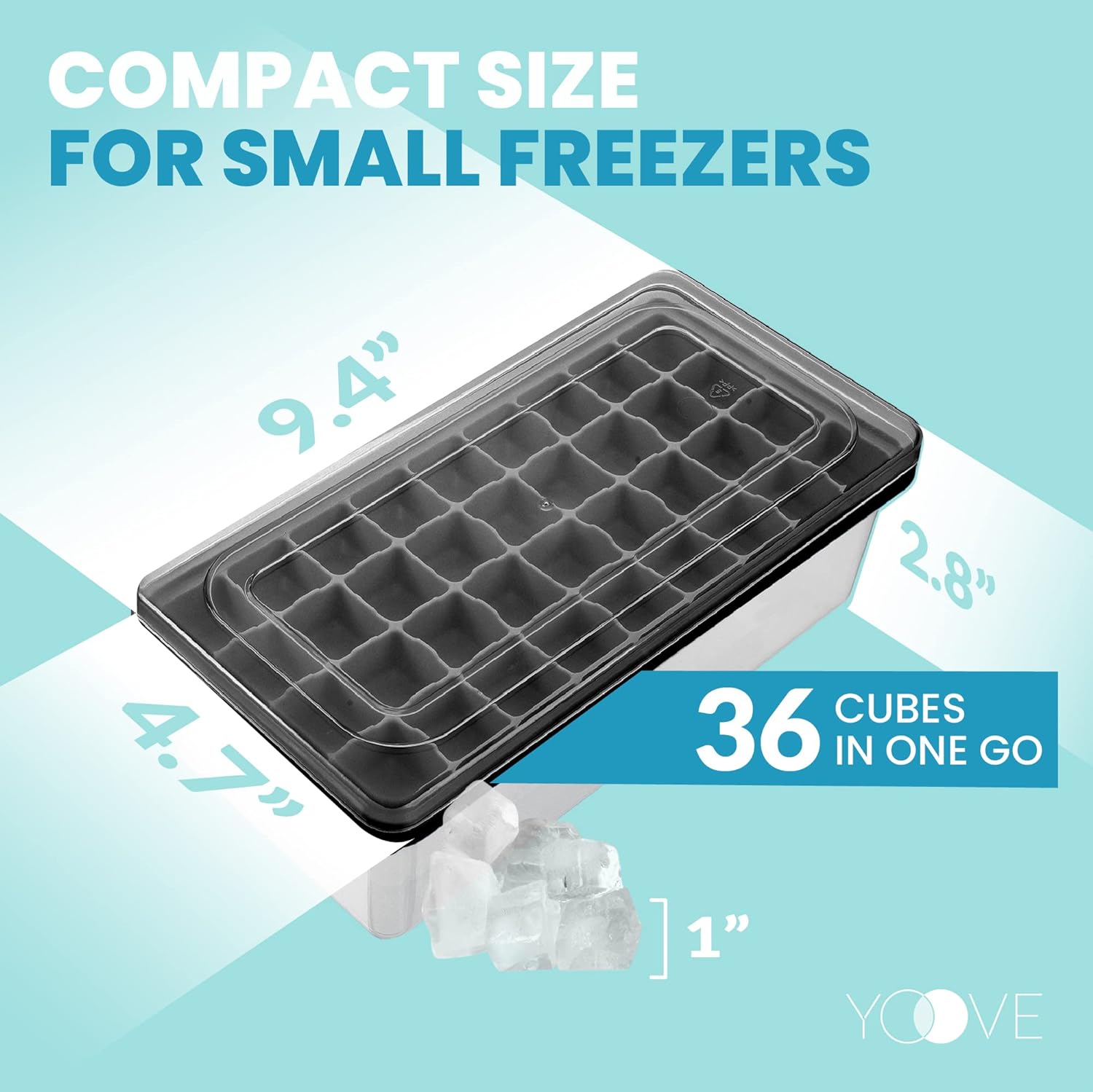 Ice Cube Tray with Lid and Container - 36 or 55 Mini Ice Cube Tray Mold for Freezer, Black