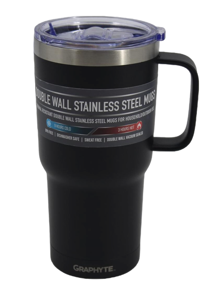 Assorted Sizes: GRAPHYTE Double Wall Vacuum Insulated Stainless Steel Mugs with Handle and Slider Lid, Assorted Sizes and Colors