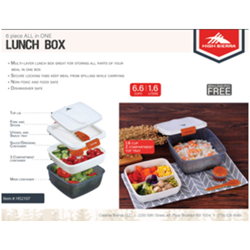 1.6L Square on the go Food Container, 6-Piece Lunch Box