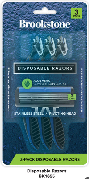 RAZORS 3PK DISPOSABLE 3 BLADE DESIGN, BLUE or GRAY