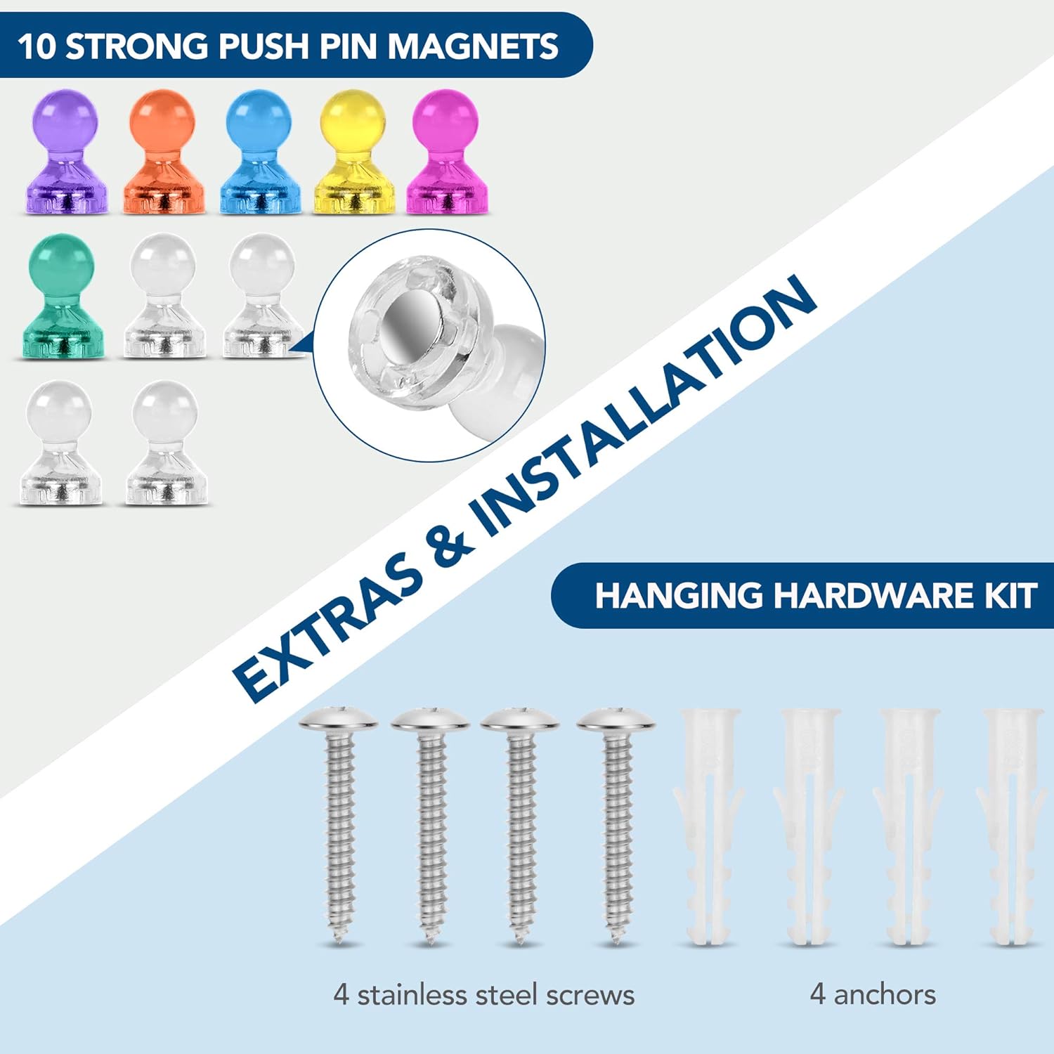 Magnetic Metal Board 17.5 x 12 - Magnet Bulletin Vision Memo Board Includes 10 Push Pin Magnets and Hanging Hardware Kit for Easy Installation