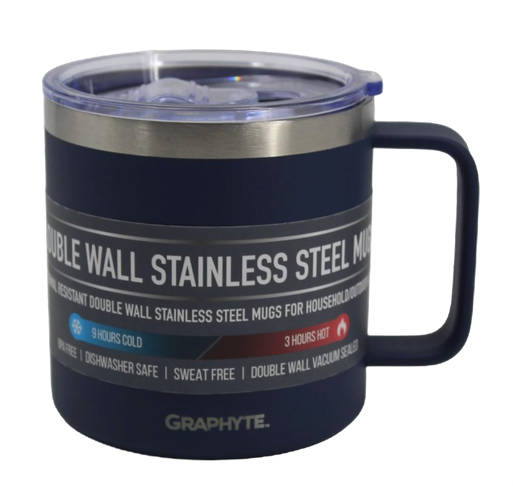 Assorted Sizes: GRAPHYTE Double Wall Vacuum Insulated Stainless Steel Mugs with Handle and Slider Lid, Assorted Sizes and Colors