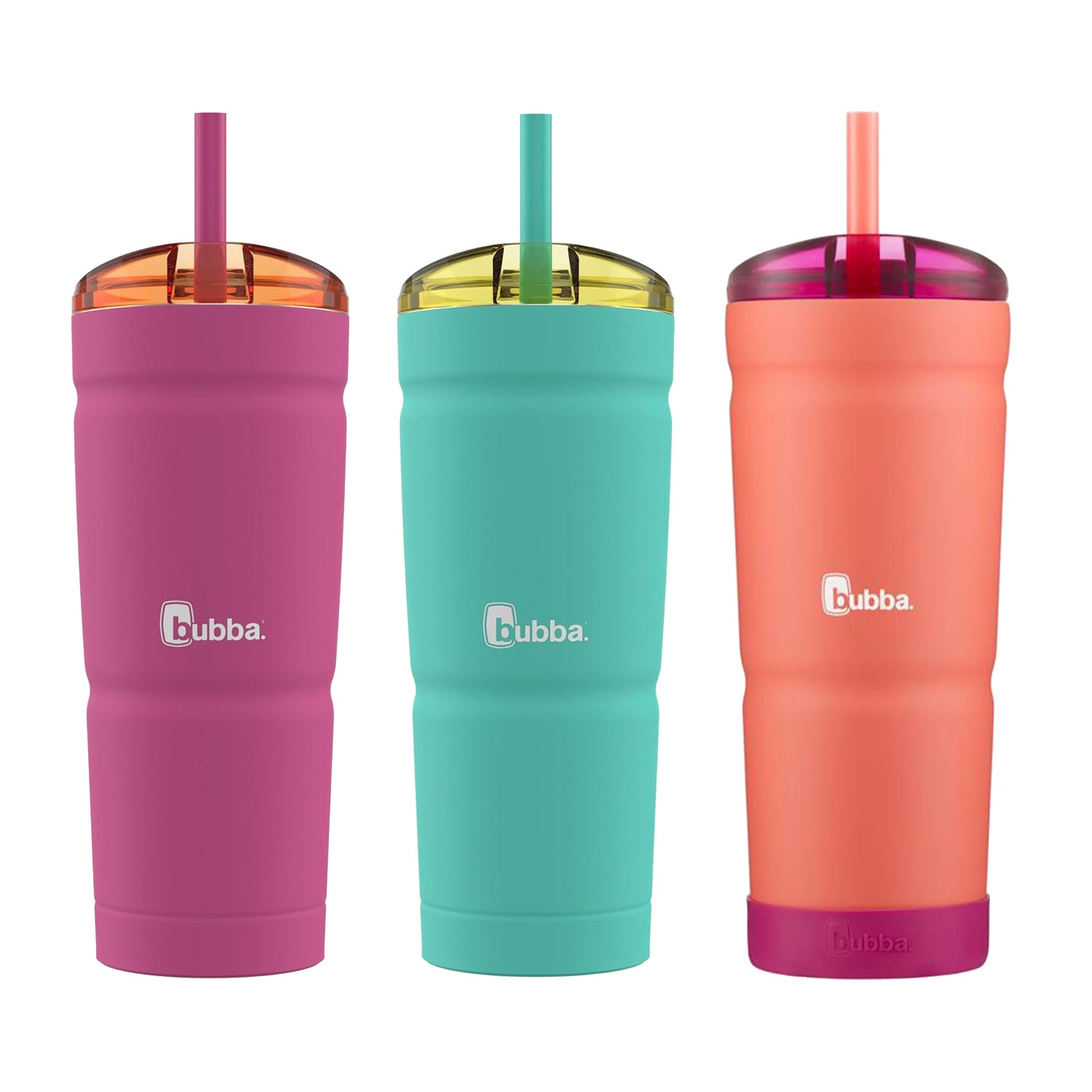 Bubba Envy S Stainless Steel Tumbler with Straw and Bumper Rubberized, 24 fl oz., (Electric Berry, Dragon Fruit, or Island Teal)