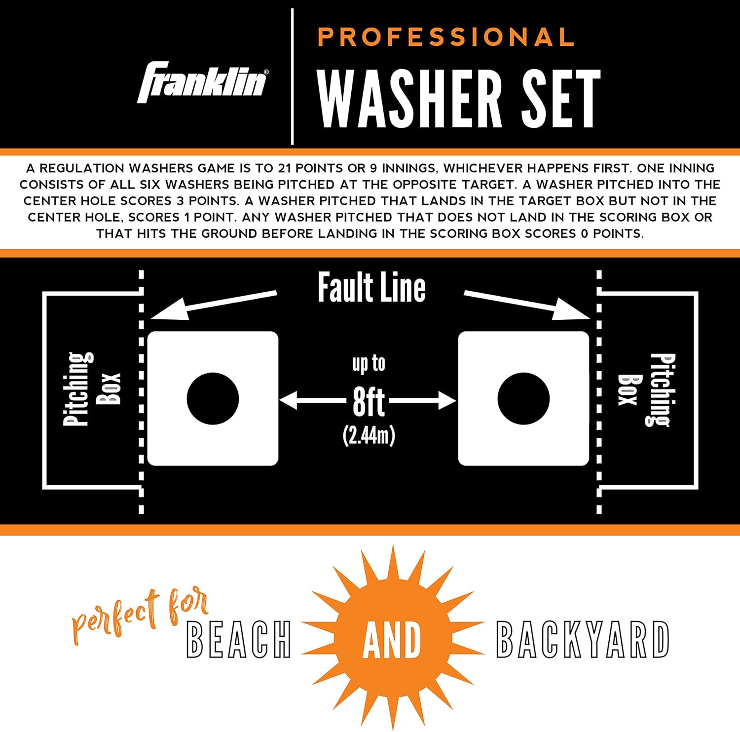 Franklin Sports Washer Toss Set  Includes 2 Tournament Size Washer Toss Targets and 6 Steel Washers  Easy Carry Handles and Metal Hatch Fiberboard