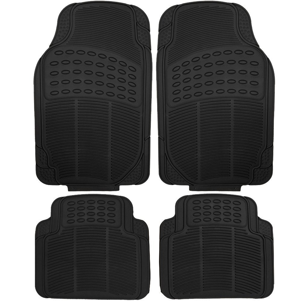 Automotive Floor Mats Solid ClimaProof for all weather protection Universal Fit Trimmable Heavy Duty fits most Cars, SUVs, and Trucks, 4pc Full Set Black